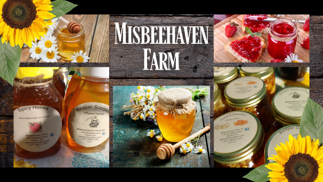 CVM – Blog Images (5) Five pictures of Misbeehaven Farm's jams, jellies, and honey.