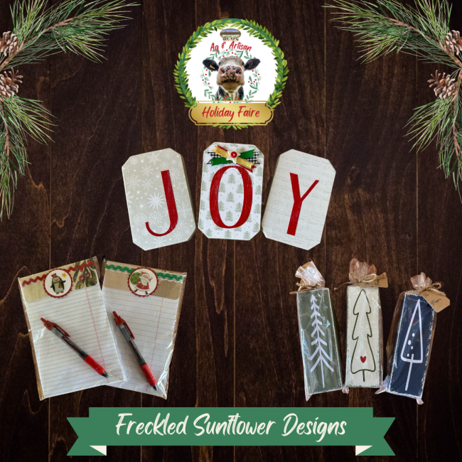 The Freckled Sunflower The The Freckled Sunflower will be showcasing their rustic wood, paper, and glass creations with that charming country vibe.